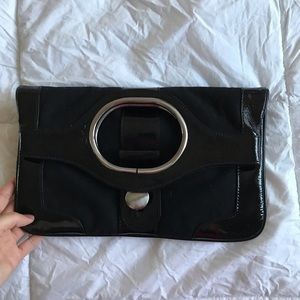 Hobo International Black Fold Clutch Wool Leather